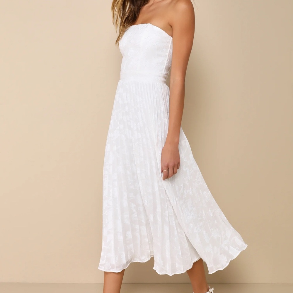 Lulu's White Strapless Midi Dress
